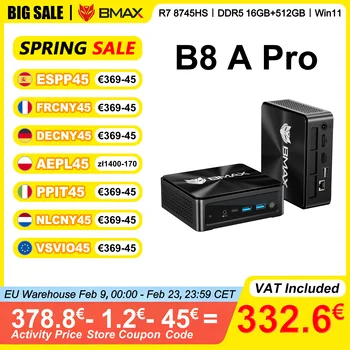 BMAX B8 A Pro Mini PC AMD Ryzen 7 8745HS 16GB DDR5 4800MHz RAM 512GB NVMe SSD Windows 11 WiFi 6 Supporta 4K@60Hz AMD Radeon 780M