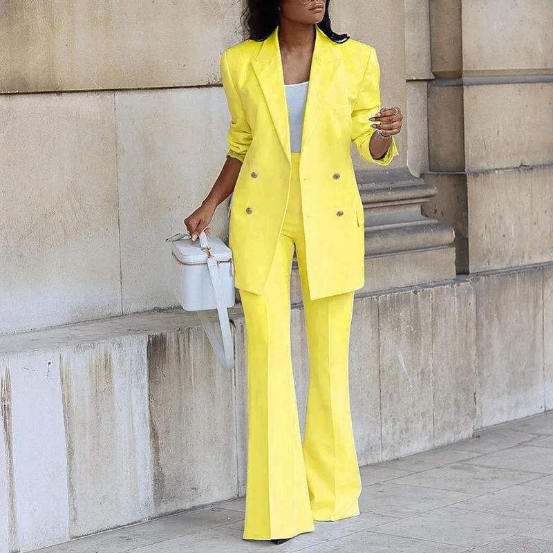 Autumn Winter New Women Blazer and Guard Pants Sets Two Pieces OL Single Breasted Jacket Formal Suit Straight Trousers 2022