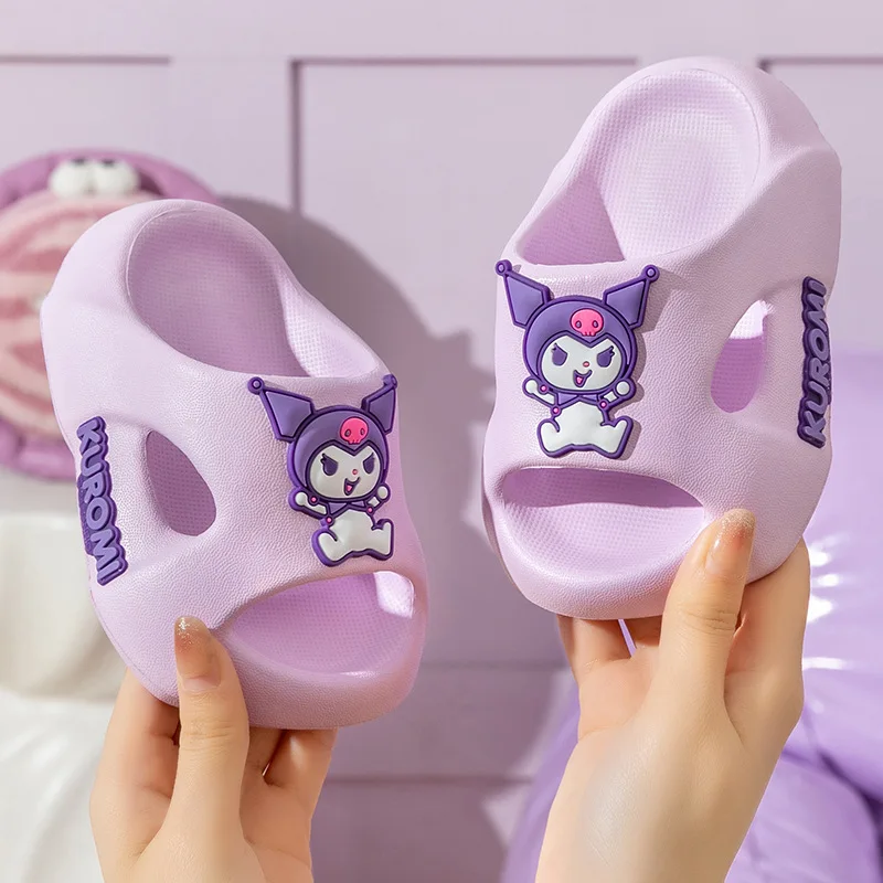 

Шлепанцы Sanrio Kuromi детские, мягкая нескользящая подошва, мультяшный рисунок, летние тапочки для дома и ванной