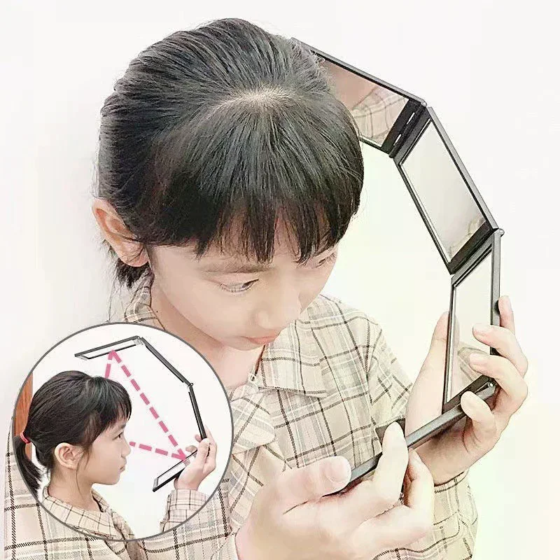 4방향 거울 360도 회전 휴대용 데스크탑 접이식 화장 거울 셀프 헤어 커팅 메이크업 거울 뷰티 도구