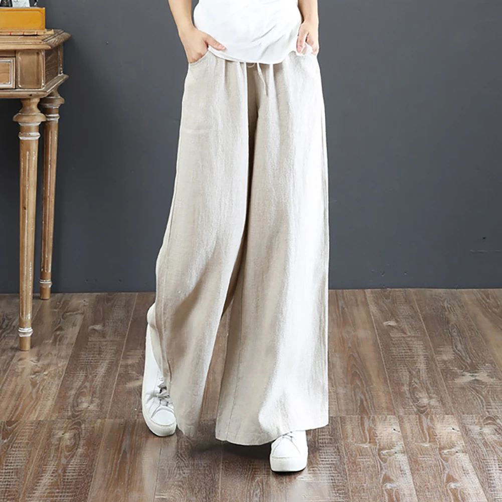 2022 Women Vintage Causals Cotton Linen High Waist Pants Mopping Straight Trousers plus size capris