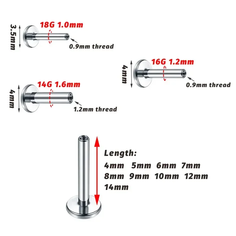 G23 Titanium Labret 10PCS 14G 16G 18G Rod Internal Thread Plug Septum Ear Lips Nose Piercing Tragus Body Jewelry Accessories piercing jewelry body piercing earrings ear piercing jewelry body piercing jewelry body jewelry