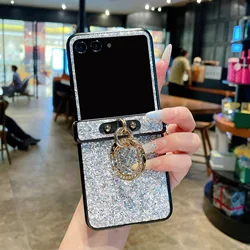 Glittering Rhinestone Ring Holder Case with Shiny Diamond Plating - Motorola Razr 70 (White)