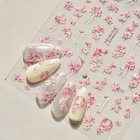 Swallow Window Pattern Peach Blossom Flower Antique Pear Blossom Adhesive 5D Nail Art Stickers Spring Manicure Decals 2