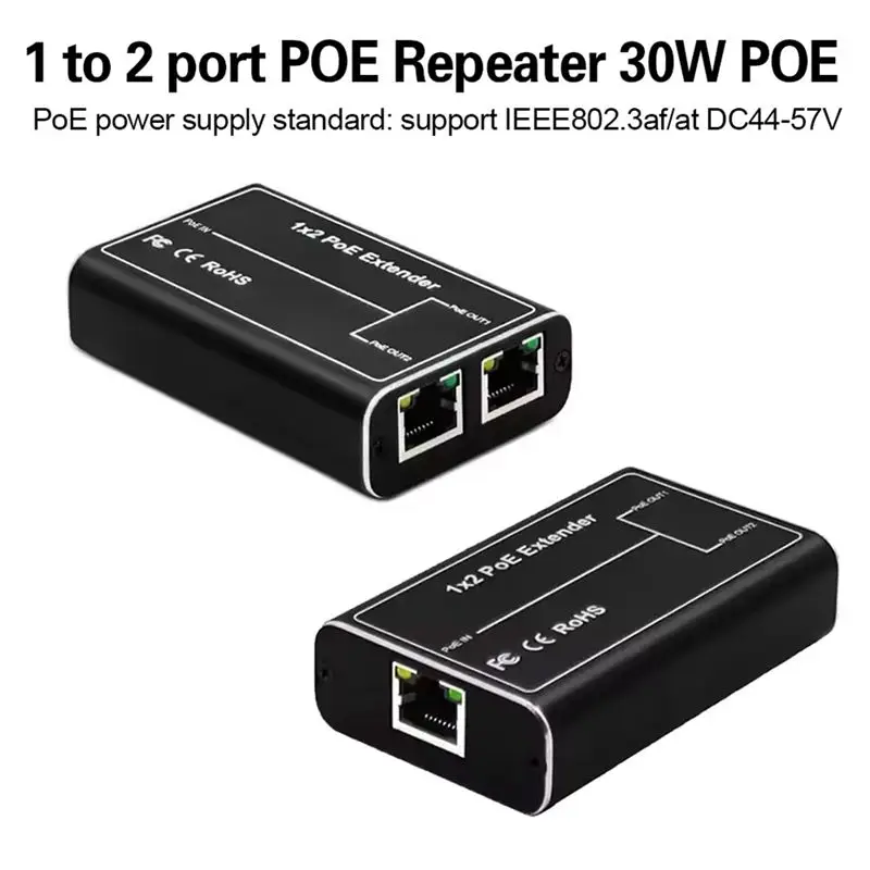 핫세일 2포트 POE 연장기, IEEE 802.3Af/At Poe+ 표준, 10/100Mbps, POE 리피터 100미터(328피트), 연장기 POE 입력: 30