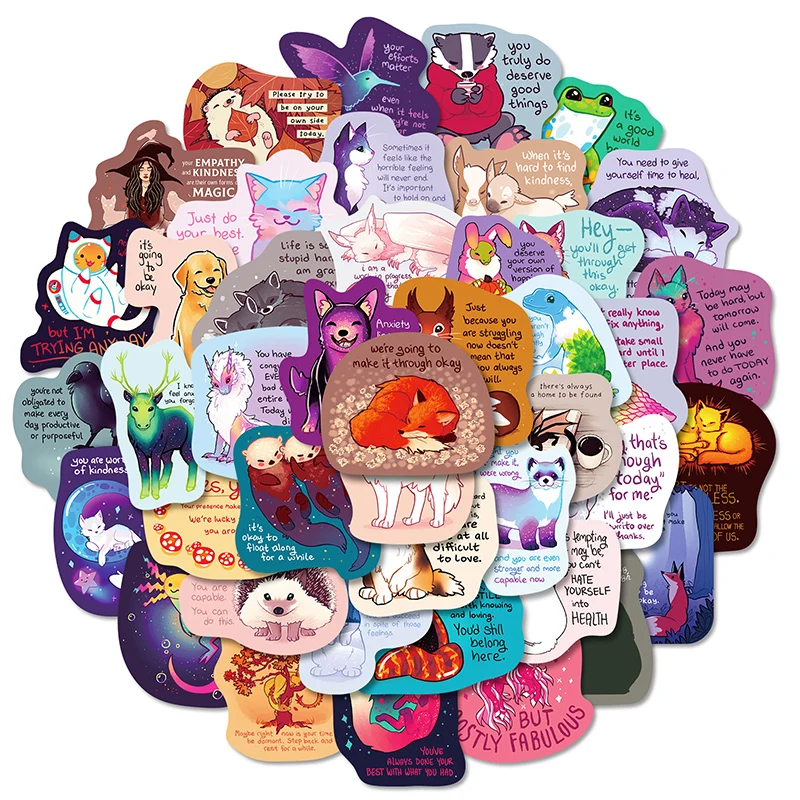 

50PCS Healing Text Sticker ins Fun Inspirational Text Sticker Handbook Decoration Small Pattern Water Cup Phone Case Sticker Toy