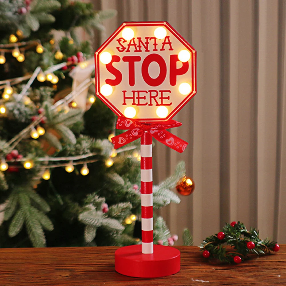 

Santa Stop Here LED Lamp Home Decor Bedroom Living Room Gift Light Up Tabletop Holiday Christmas Sign Wooden Indoor Centerpieces