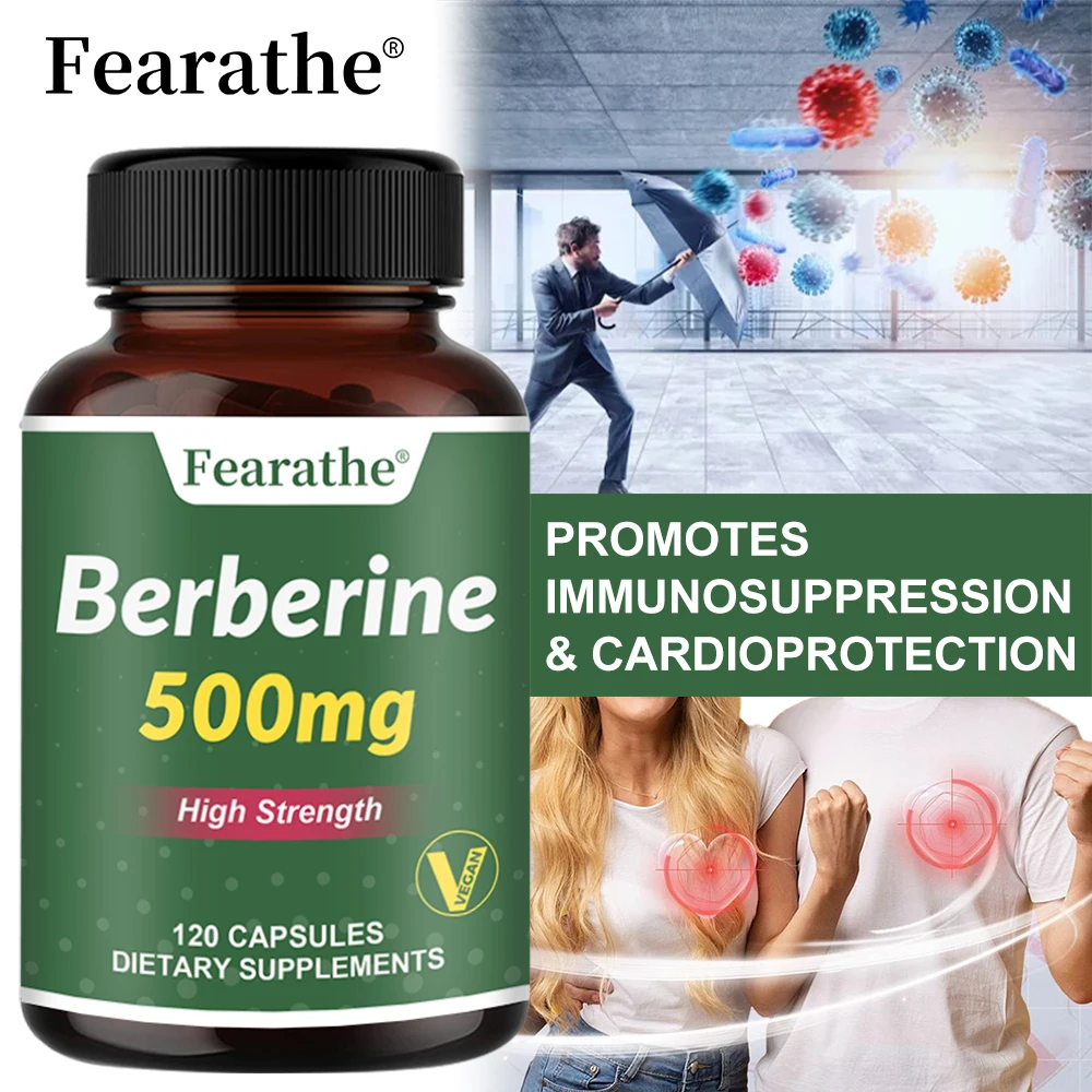 Berberine-500 Mg, altamente absorbido, saludable para el corazón, soporte para el azúcar en la sangre, libre de glucosa en sangre, Vegano y no GMO, 120 cápsulas