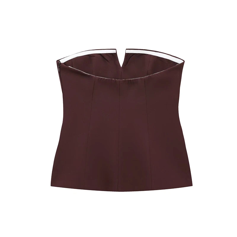Elegante top corto con hombros descubiertos para mujer, liso, sin espalda, con cremallera, tipo tubo, para oficina, verano 2025