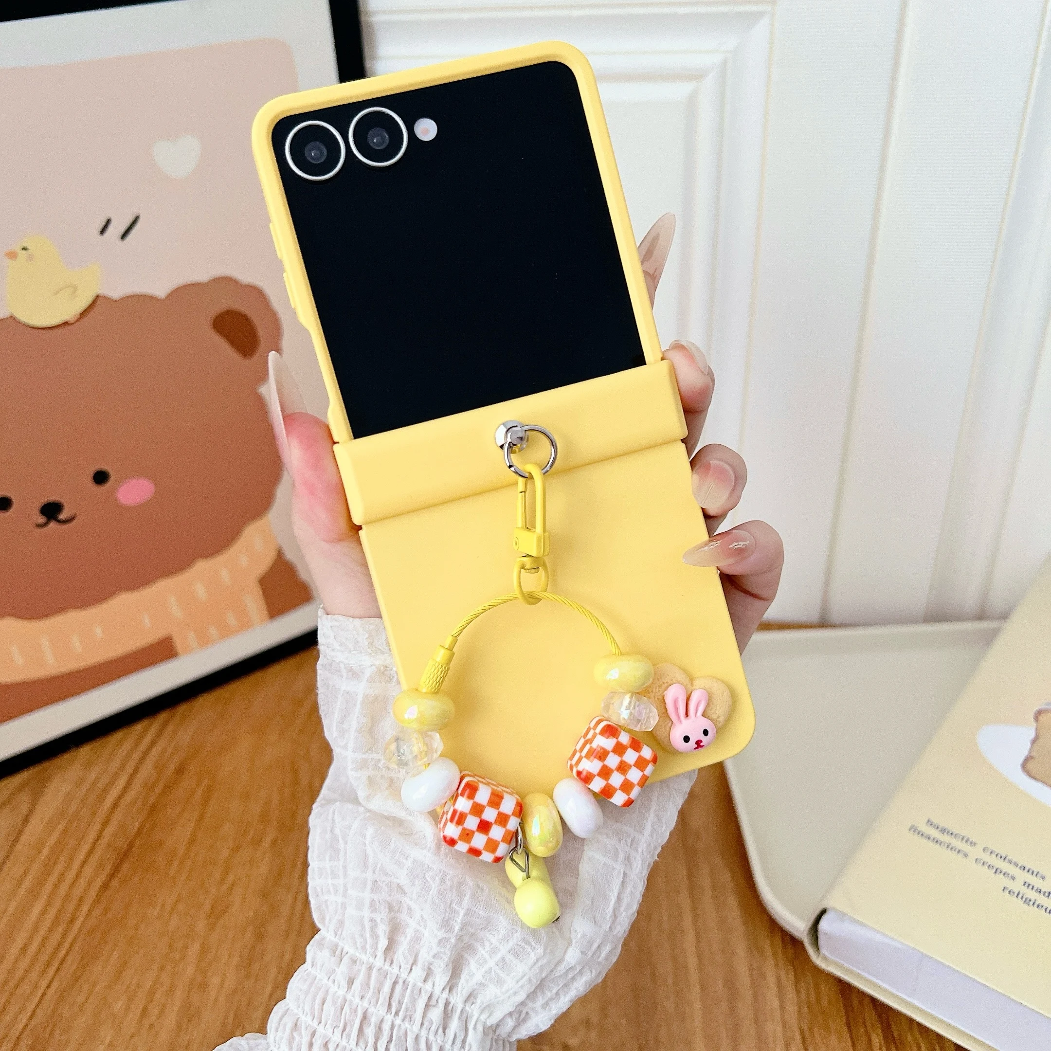 Charming Bunny Sticker Case Set with Chain and Cartoon Hinge Cover