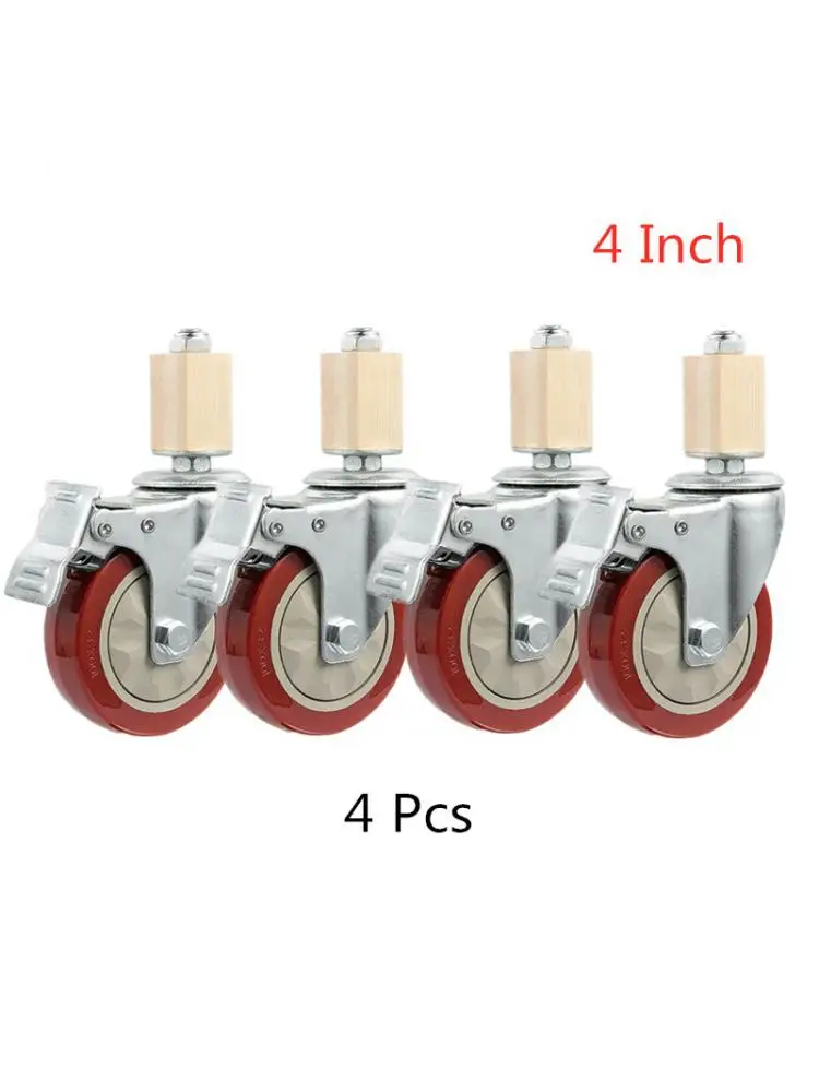 

(4 Packs) 4 Inch Caster 30mm Square Tube Stainless Steel Furniture Leg Iron With Brake Universal Wheel