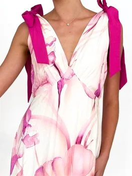 Elegant Floral Print Sleeveless V Neck Maxi Dress with Open Back and Spaghetti Straps for Women s Summer Fashion 4