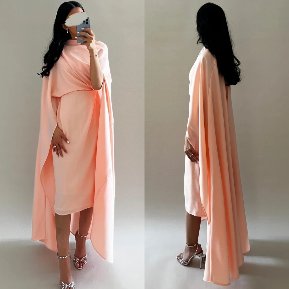 prom dress saudi arabia satin draped formal evening a line high collar bespoke occasion dresses knee length Prom Dress Saudi Arabia Satin Draped Wedding Party A-line High Collar Bespoke Occasion Gown Knee Length Dresses