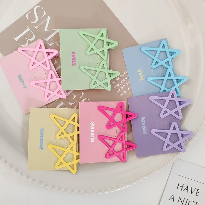 2pcColorfulStarHairpinHairSideClipsClawforKidsChildsWomen