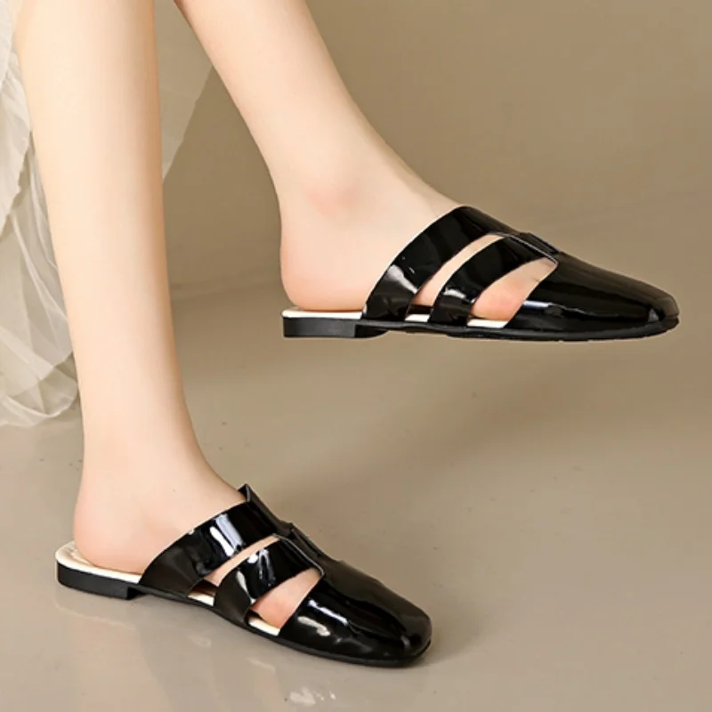 

Shoes for Women 2023 Fashion Summer Women's Slippers Solid Color Closed Toe Low-heeled Half Drag Outdoor Zapatillas De Mujer