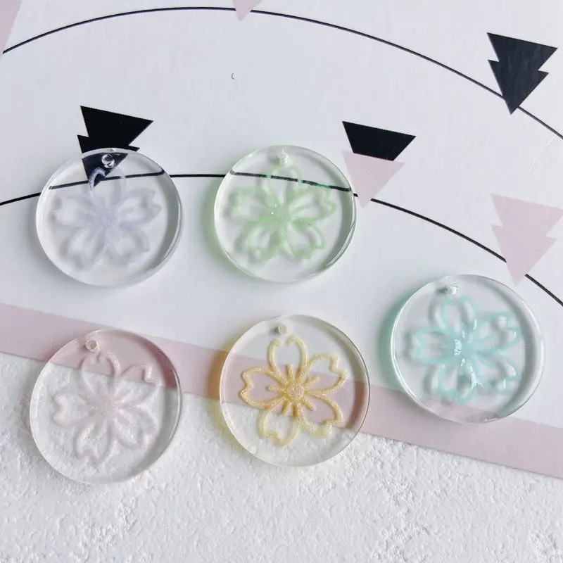 

30pcs DIY Jewelry Findings 24*24*3mm Transparent Clear Round Geometry Resin Charms Beauty Flower Earring Necklace Bracelet Decor