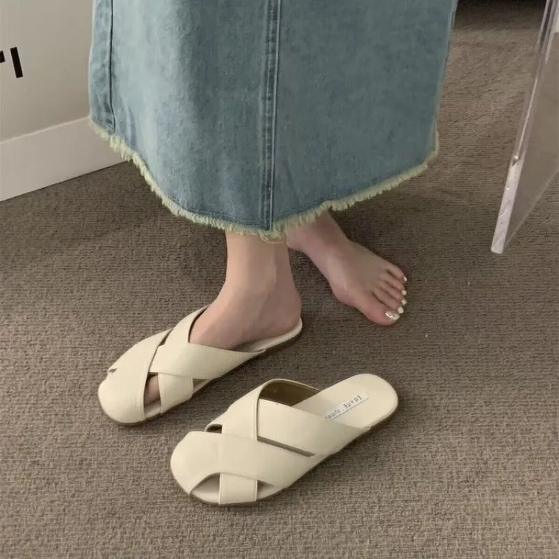 

Tendon Soft Bottom Closed Toe Half Slippers Women's Summer Outer Wear 2023 New Fashion Net Red Fish Mouth Fairy Women's sandals