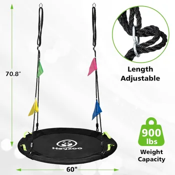 Tree Swing, 60 inch Swing for Whole Family, 900lbs Weight Capacity, w/Adjustable Hanging Straps, for Outdoor Backyard 2