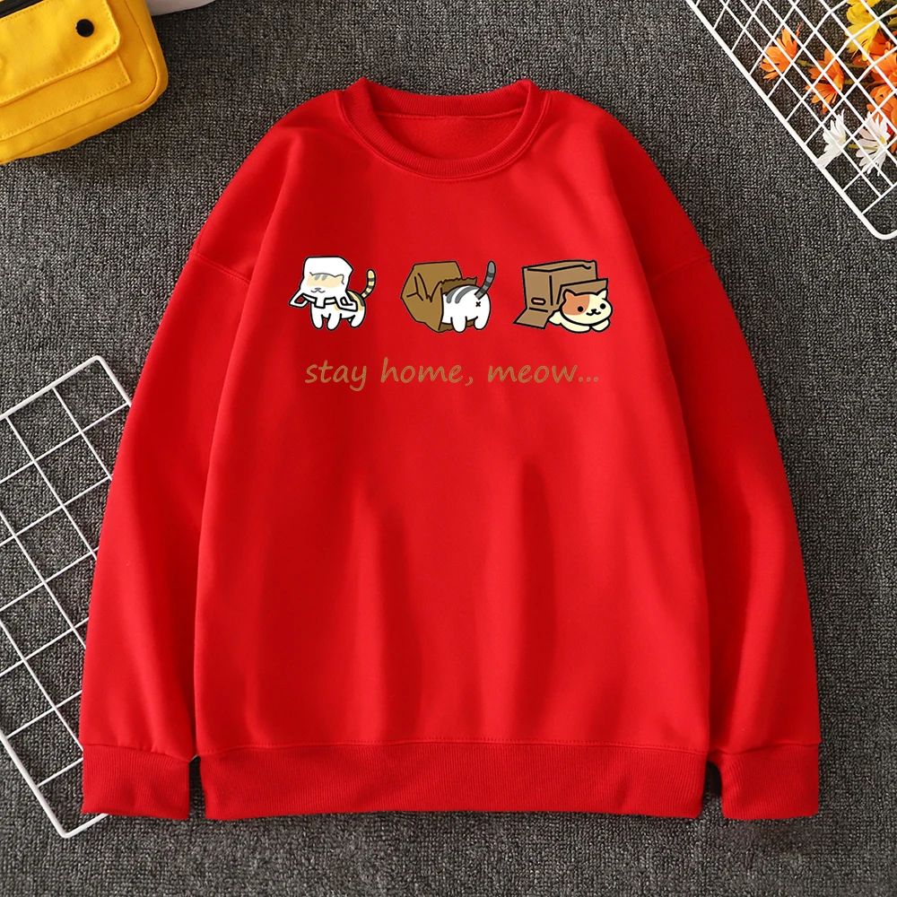 red color womens cat sweatshirt with cartoon cat