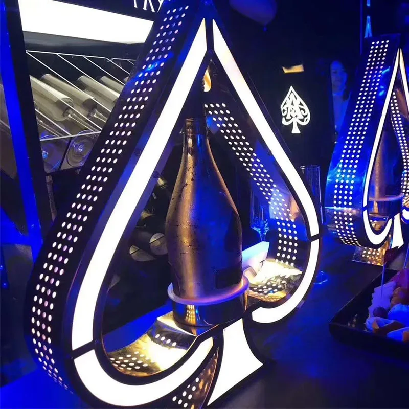 LED Rechargeable Ace of Spade Beer Bottle Holder VIP Cocktail Wine Champagne Bottle Presenter Glorifier Display Case