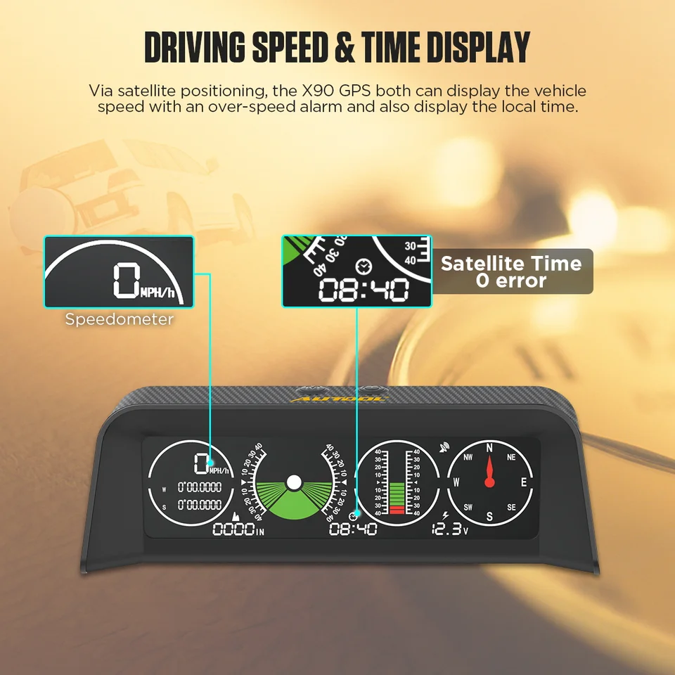 X90 Auto Elektronische Digitale GPS Snelheidsmeter Head-Up Display Tilt Meter Hoogtemeter Kompas Auto Niveau Helling Balancer