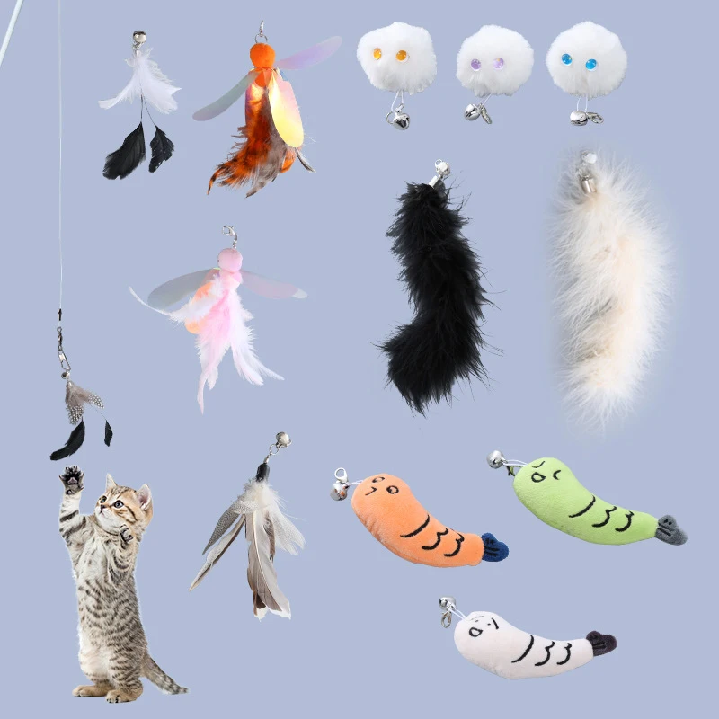 

Simulation Feather Cat Toys Replacement Head Wire Wands Teaser Wand With Bell Kitten Interactive Play Catching Training Supplies