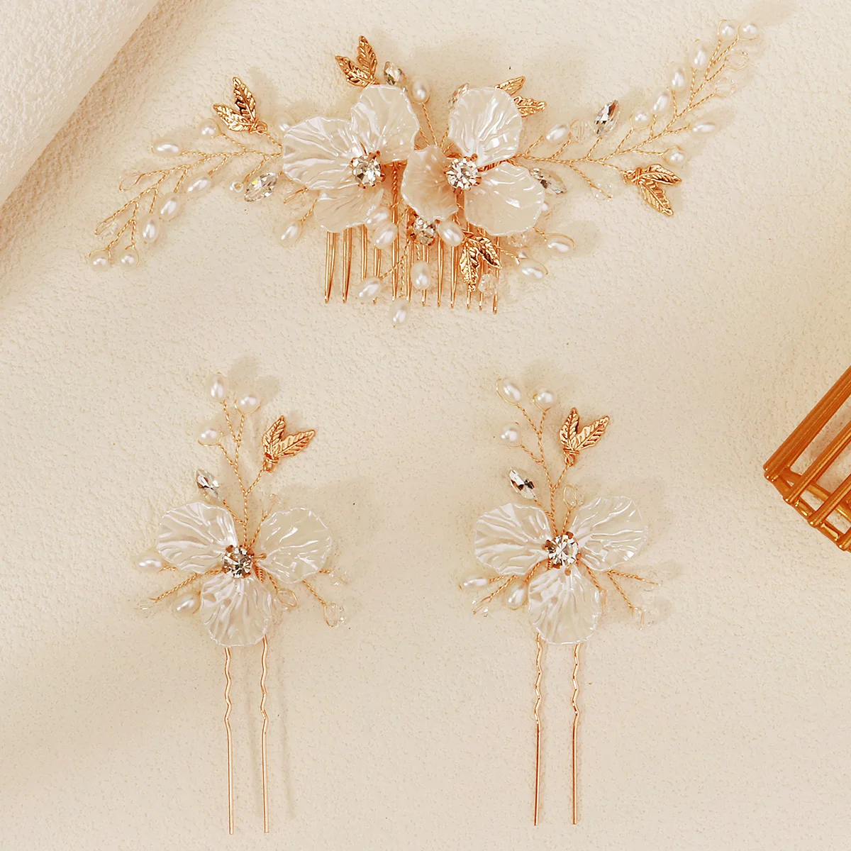3 teil/satz Neue Acryl Floral Braut Haar Kamm Set Klassische Handgemachte Perle Haar Clip Für Frauen Partei Schmuck Haarnadel Kopfschmuck – Detail 4