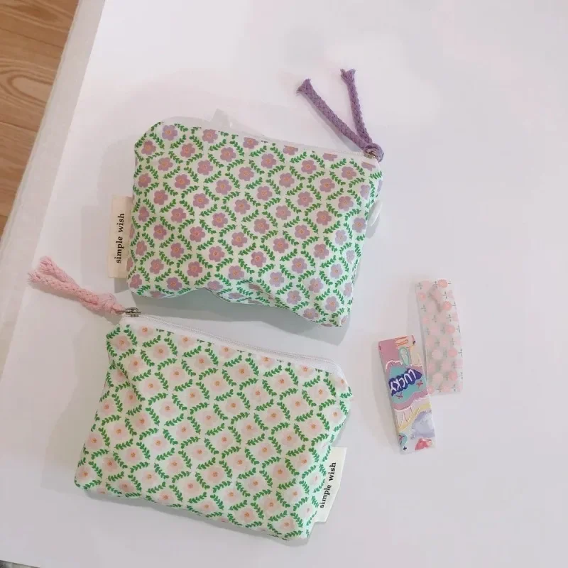 여성용 꽃 캔버스 동전 지갑, 미니 보관 가방, 지퍼 작은 냅킨 위생 패드 파우치, 화장품 메이크업 가방 정리함, 패션