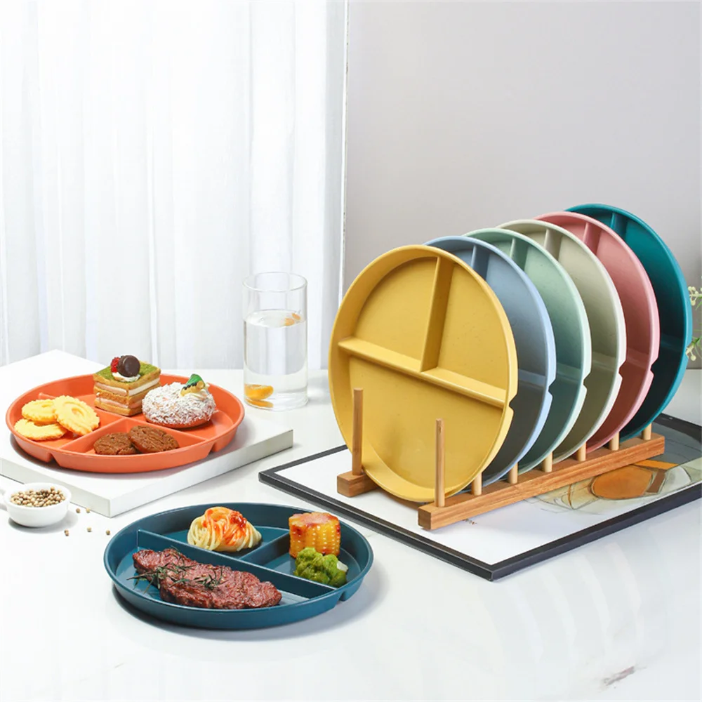 Plastic Dinner Plates Divided Dish In 3 Diet Reusable Round 3 Portion Compartments Microwave Food Safe PP Kitchen Dinnerware