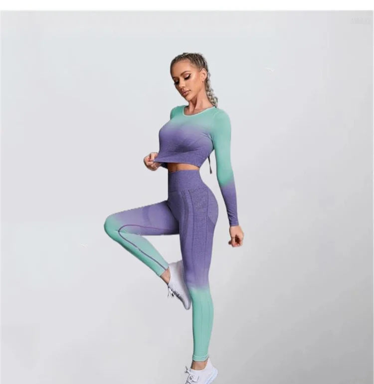 Yoga Set 2/3PCS Seamless Women Workout Sportswear Gym Clothing Fitness Long Sleeve Crop Top High Waist Leggings Sports Suits tights for women