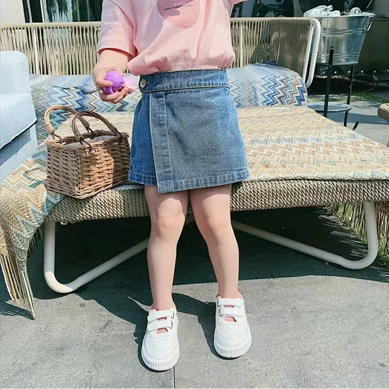 

Children'S Denim Shorts 2023 Summer New Elastic Waist Head Girls Casual Fashion Short Skirt
