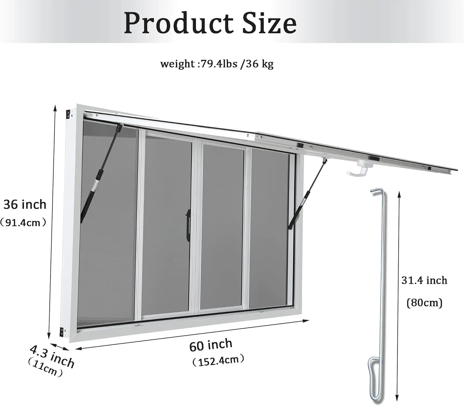 Window 60 x 36 inch, Aluminum Alloy Concession Window for Food Truck with Awning Door and 4 Sliding Screen Windows, Service Wind