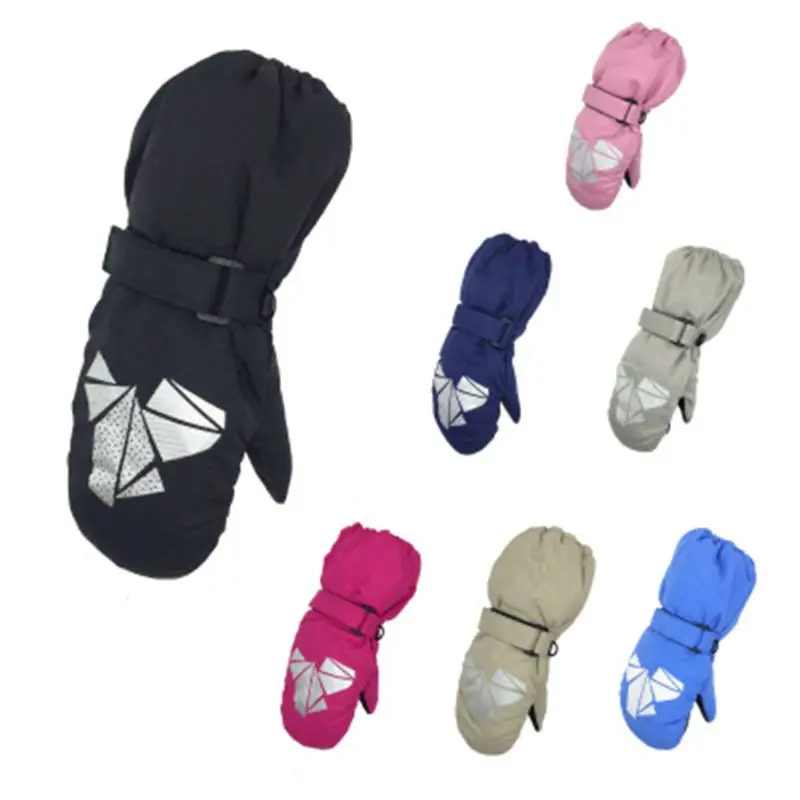 

L5YF Children Winter Warm Gloves Boys Girls Geometric Print Thick Mittens Windproof Waterproof Outdoor Ski Glove