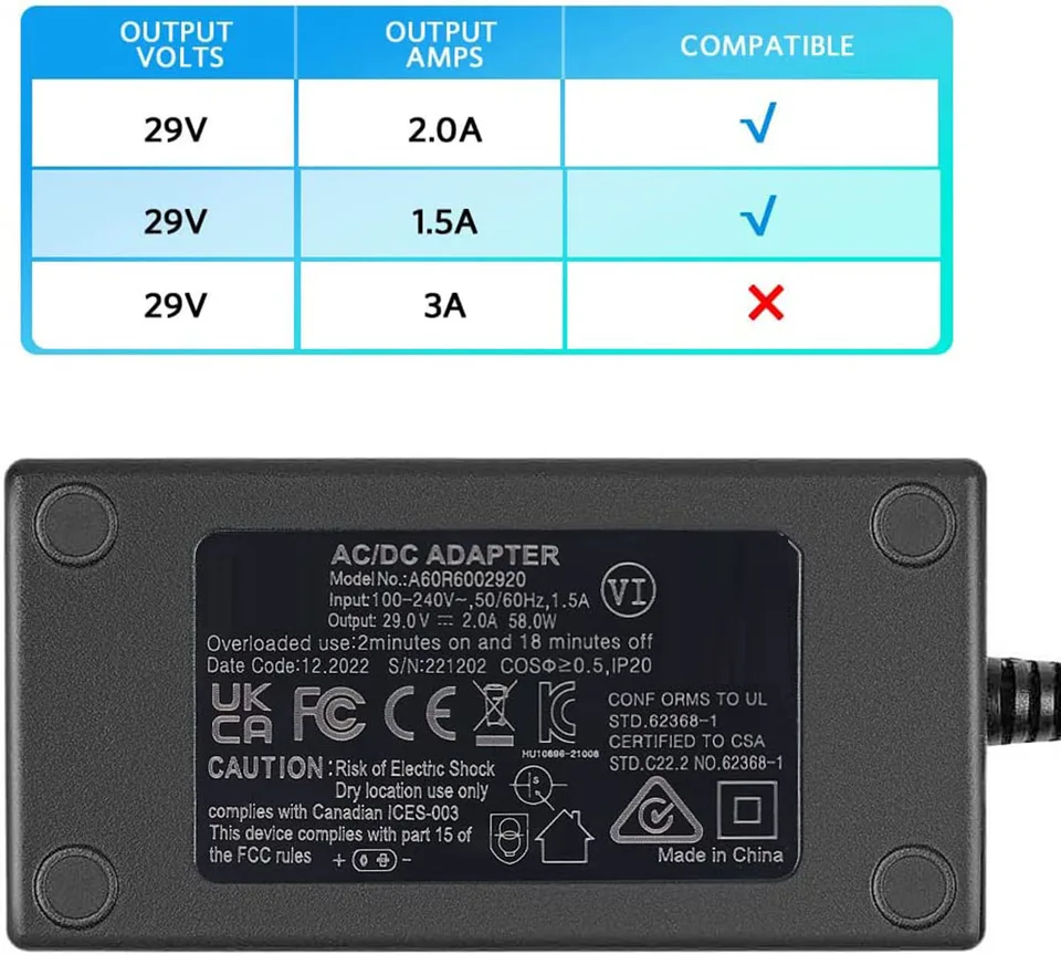 Trasforatore di alientazione reclinabile, adattatore CA/CC 29V 2A Alientatore di coutazione