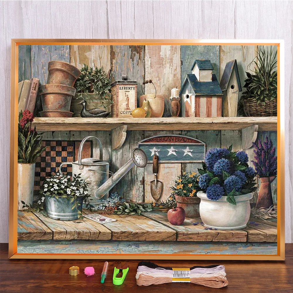 Landschaft Blumen Bedruckter Stoff 11CT Kreuzstich DIY Stickerei Set Handgemacht Hobby Stricken Handwerk Promotions Paket Raumdekoration – Detail 11