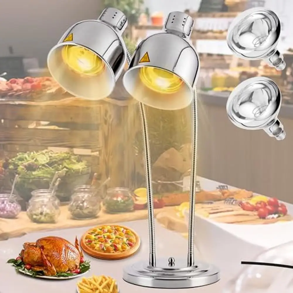 

Food Buffet Heat Lamp with Adjustable Angle and Dual Heating Lamps Commercial Restaurant Service 250W Bulb Portable Durable