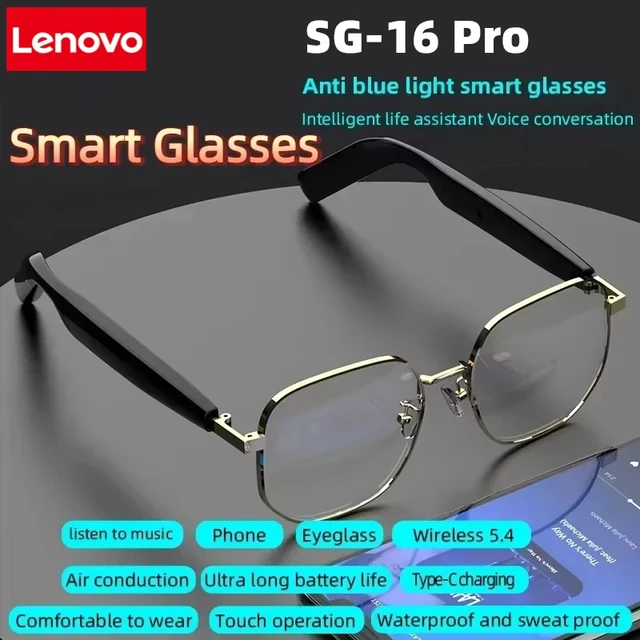 Lenovo New SG-16 Pro Smart Audio Glasses Air Conduction Wireless Bluetooth HD Headset Dustproof Waterproof Microphone Sunglasses