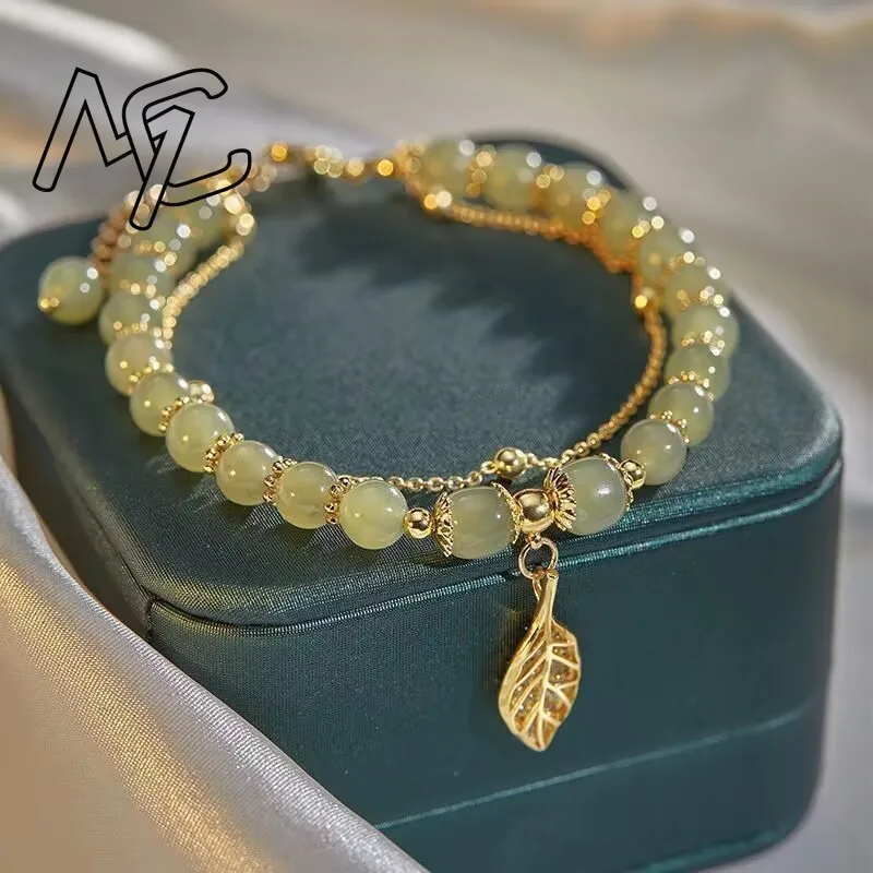 金メッキリーフブレスレット,18k,天然翡翠,絶妙な,セクシー,若い女の子
