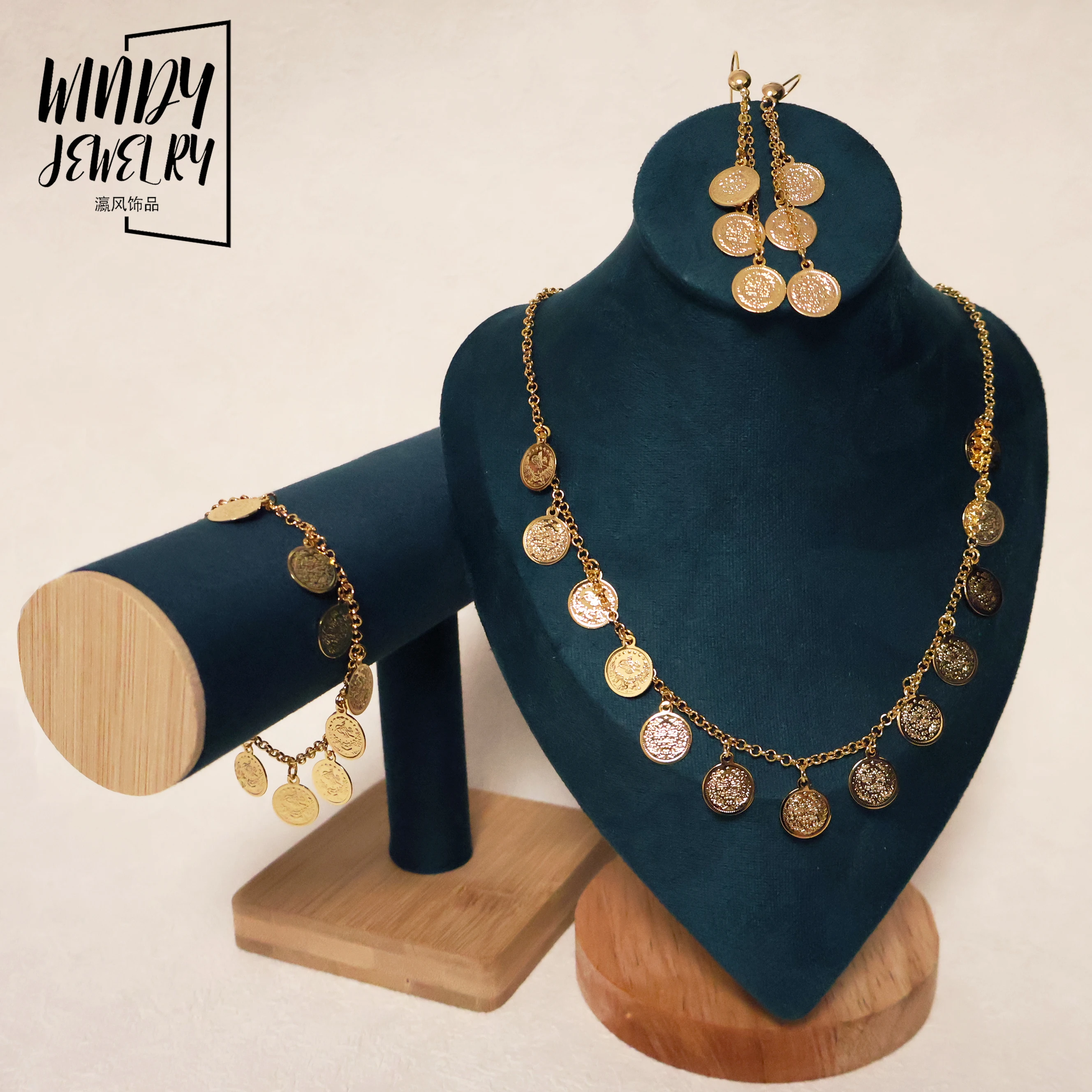 Windy Jewelry Luxury Turkish Lique Coin 21K Collana Placcata In Oro Set Girocolli Dubai Arab Women Wedding Party Jewelry