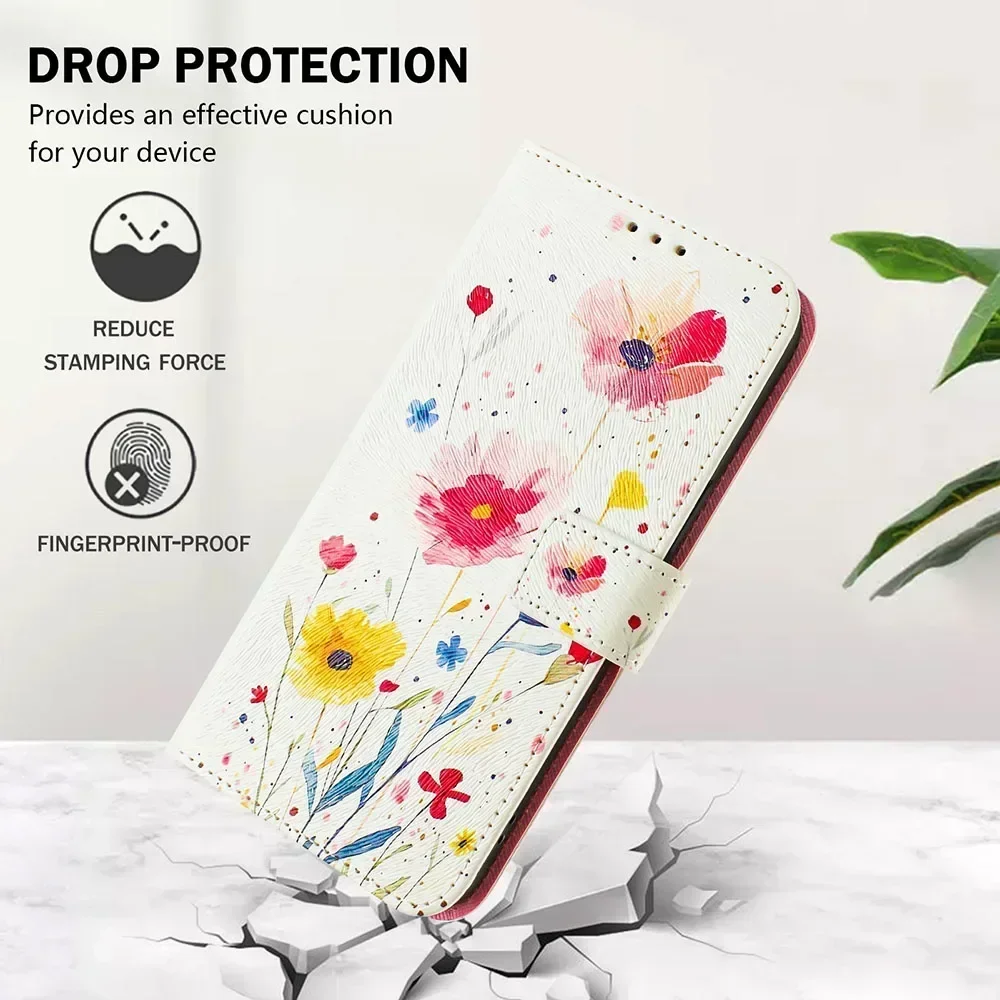 Cartoon Painted Leather Flip Wallet Phone Case with Card Slot Holder