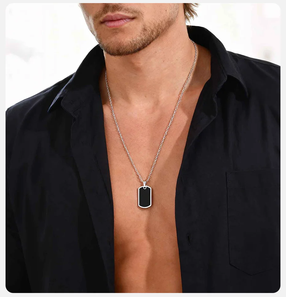 Vnox Dog Tag Militär-Anhänger-Halskette für Männer und Jungen, wasserdichtes O-Kettenhalsband aus Edelstahl, 19,7 x 33,5 mm, lässiger Schmuck, Geschenke – Detail 3