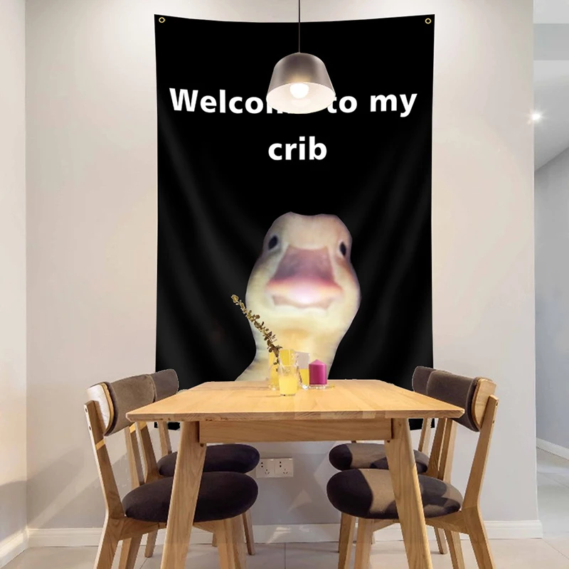 Tapestry Decorations Duck Meme "Welcome To My Crib" Decoration Background Hanging Cloth Bedroom Tapestry Room Decor Aesthetic Tapestry Wall Hanging