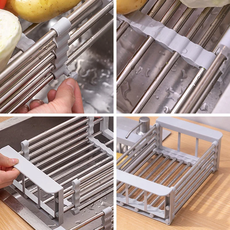 Adjustable Stainless Steel Kitchen Dish Drying Sink Rack Drain