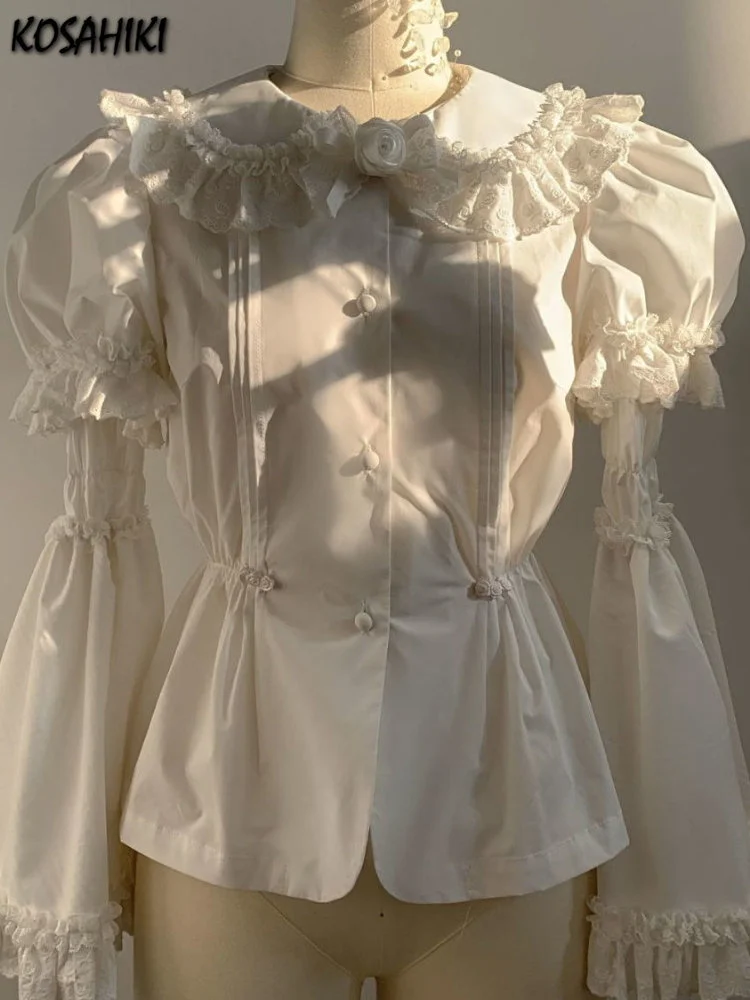 

Kawaii Fashion Vintage Lolita Blouse Women Japanese Cosplay Shirts Lace Ruffle Pleated Long Sleeve Blusas Haut Harajuku
