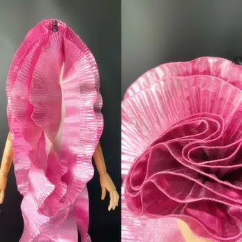 قماش دانتيل معدني لامع موجة كبيرة ، أورجانزا شبكية طيّة ، تصفيف ذاتي الصنع ، خياطة فستان مكشكش عصري ، علامة تجارية كبيرة مصممة ، ساحة واحدة 3