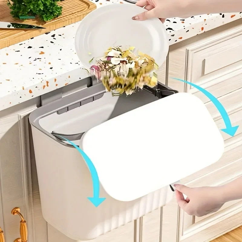 1pc Wall-Mounted Kitchen Trash Can with Lid kitchen trash bin Space-Saving Pull-Out Design for Home & Commercial Use trash can