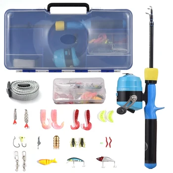 Kids Fishing Po le and Reel Set Fishing Rod and Reel Combo with Hooks Lures Fishing Accessories with Tackle Box for children 1