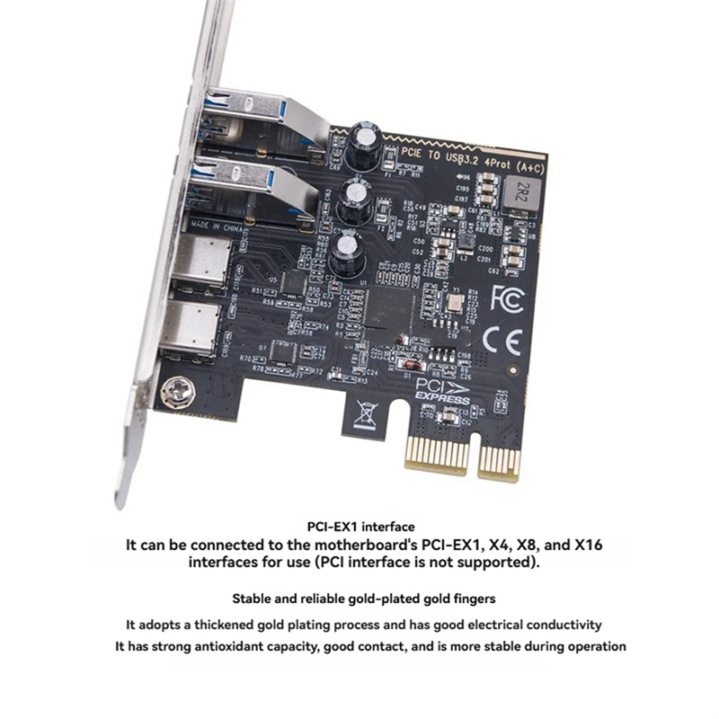 PCI-E-USB 3.2 확장 카드 5Gbps PCIE 카드 어댑터 2xType-C 포트+2xType-A 포트 USB3.2 PCI-E 확장 카드-A09I