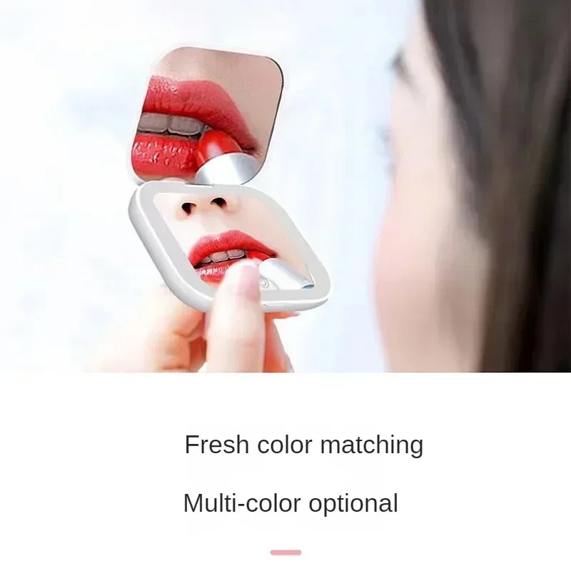 Compact Mini LED Light Makeup Mirror 2X Magnifying Portable Handheld Pocket Travel Foldable Women's Cosmetic Pocket Mirror