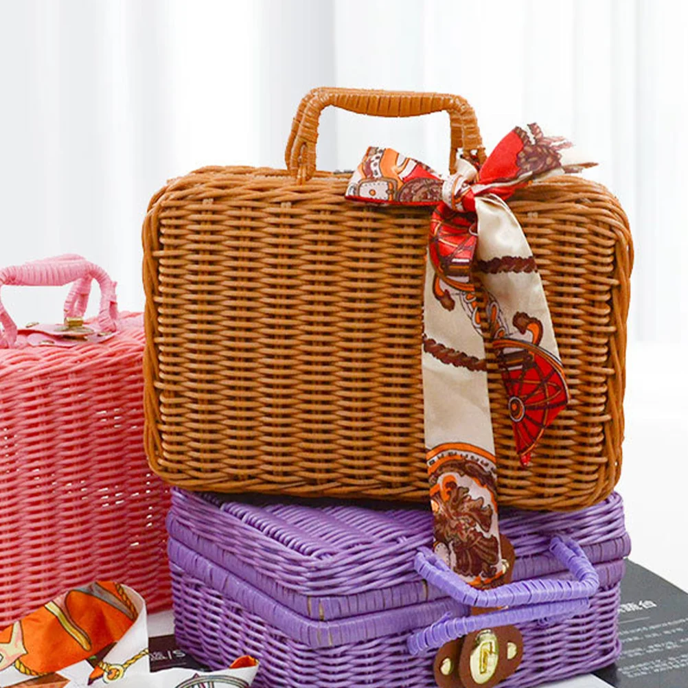 

Imitation Rattan Suitcase Woven Picnic Basket Vintage Storage Retro Style Handwoven